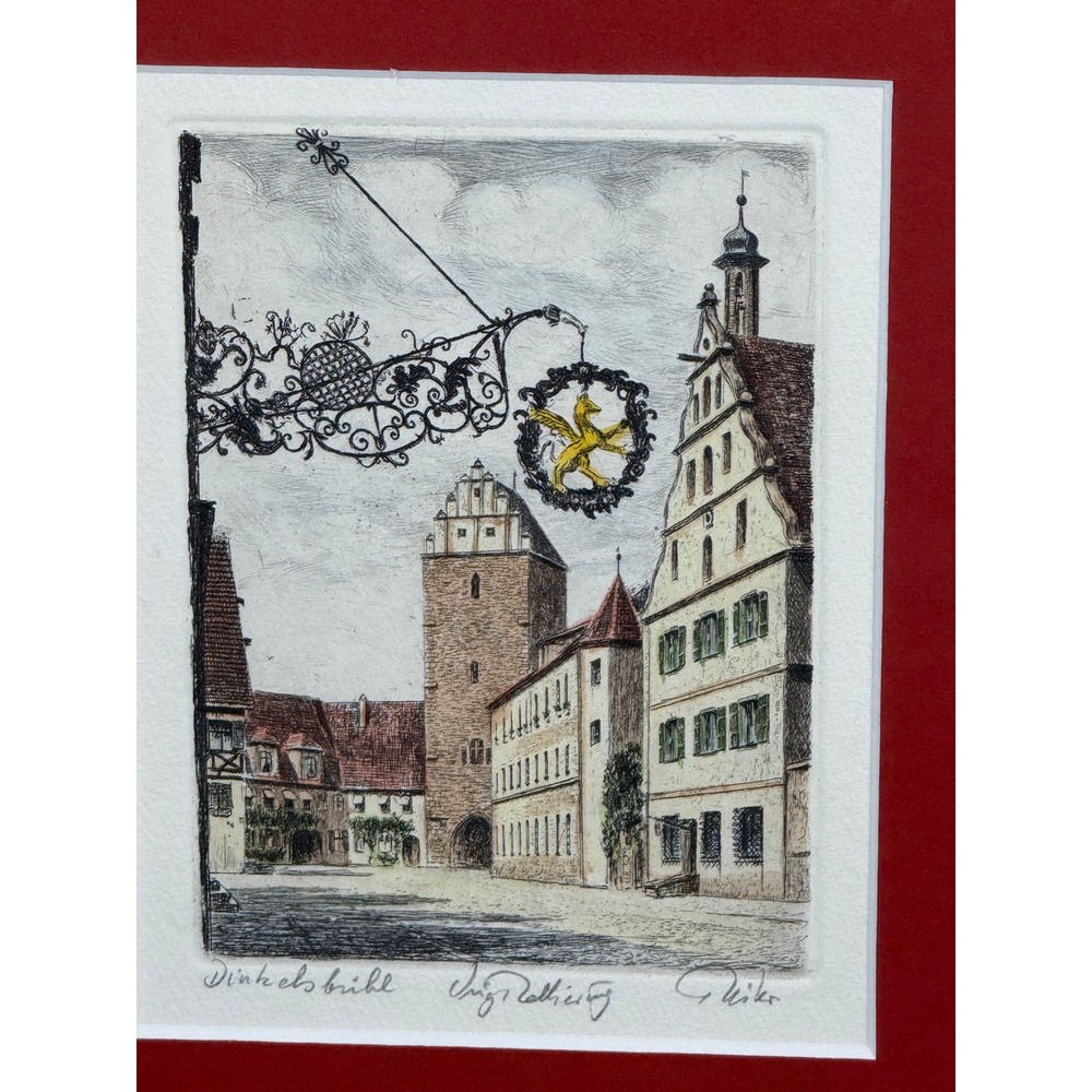 Pair of Signed Inge Reith & G. Miko Etchings Dinkelsbühl Germany Medieval Town - Picture 4 of 13